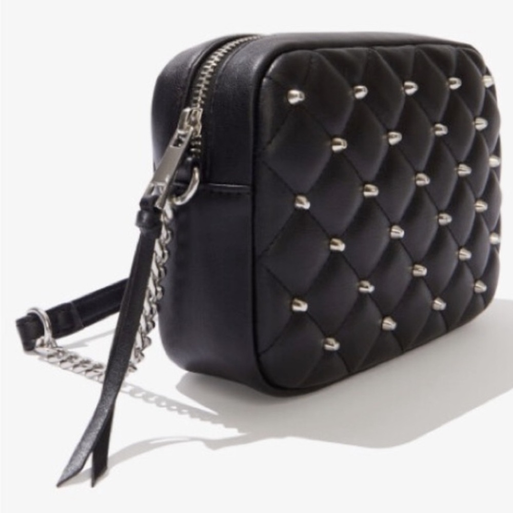 Rebecca Minkoff Quilted Crossbody Bag Diamond Pattern Black and Silver NWTS - Picture 1 of 9
